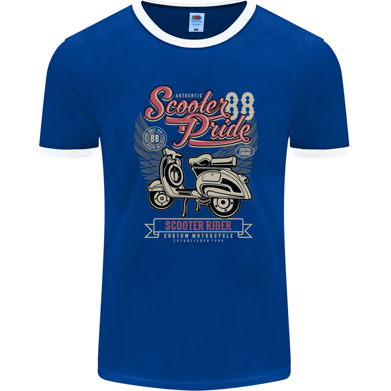 Scooter Pride 88 Motorbike Motorcycle Mens Ringer T-Shirt FotL Royal Blue/White