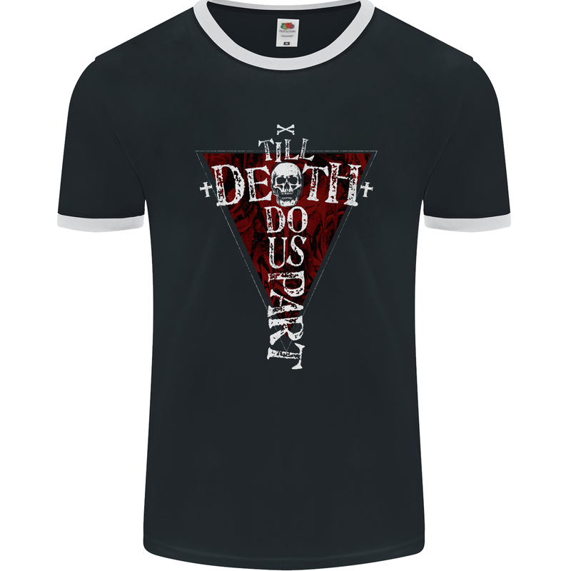 Death Do Us Part Gothic Skull Biker Cross Mens Ringer T-Shirt FotL Black/White