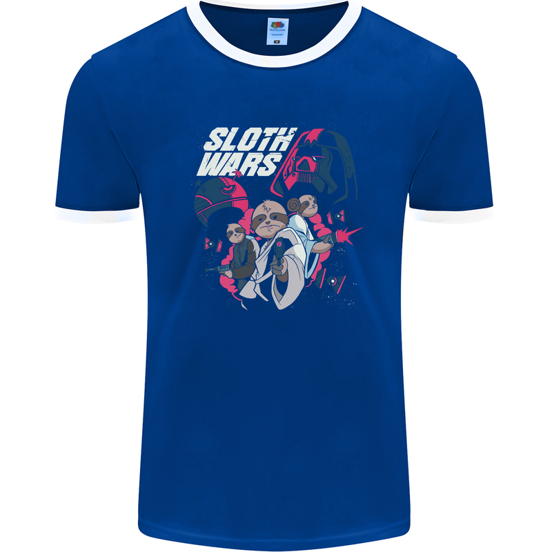 Sloth Wars Funny TV & Movie Parody Mens Ringer T-Shirt FotL Royal Blue/White