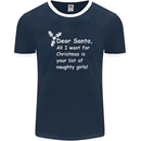 Santa Claus Naughty Girls Funny Christmas Mens Ringer T-Shirt FotL Navy Blue/White