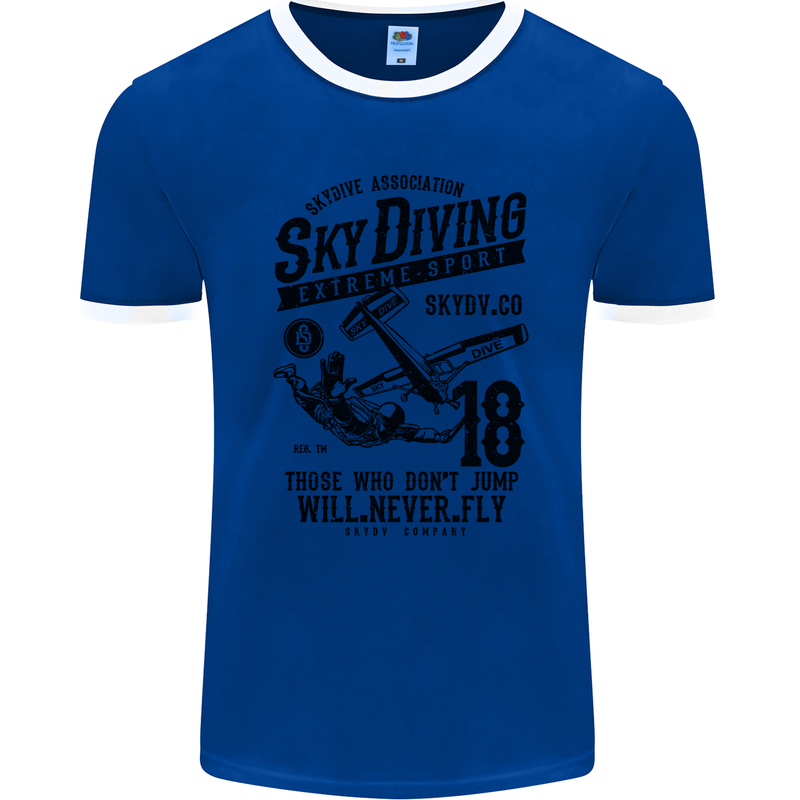 Skydiving Extreme Sports Skydiver Freefall Mens Ringer T-Shirt FotL Royal Blue/White