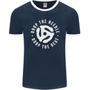 Drop the Needle DJ Turntable Decks Vinyl Mens Ringer T-Shirt FotL Navy Blue/White