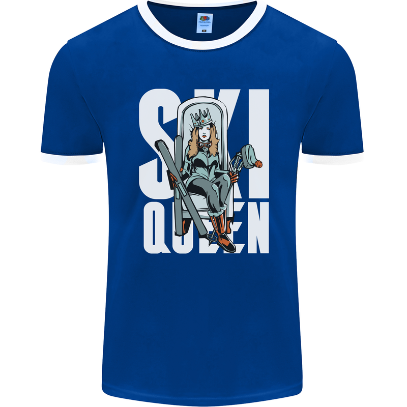 Ski Queen Funny Skiing Winter Sports Mens Ringer T-Shirt FotL Royal Blue/White