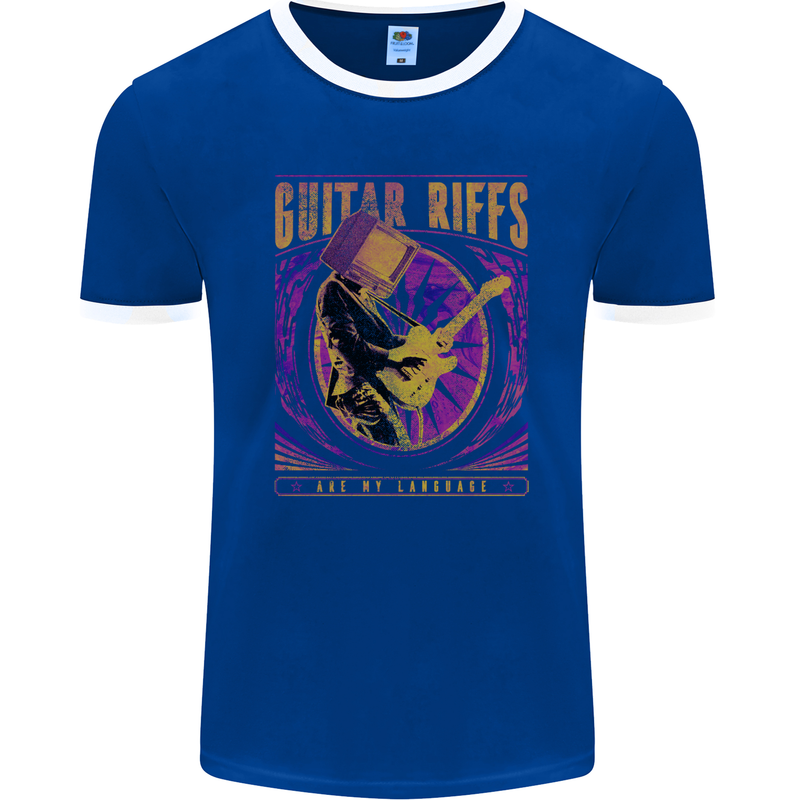 Guitar Riffs are My Language Mens Ringer T-Shirt FotL Royal Blue/White