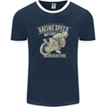 Motorcycle Racing Biker Skull Motorbike Mens Ringer T-Shirt FotL Navy Blue/White