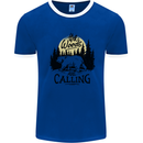The Woods Calling Camping Trekking Bear Mens Ringer T-Shirt Royal Blue/White