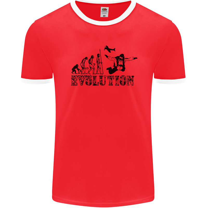 Evolution of a Skydiver Funny Skydiving Mens Ringer T-Shirt FotL Red/White