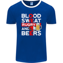 Blood Sweat Rugby and Beers England Funny Mens Ringer T-Shirt FotL Royal Blue/White