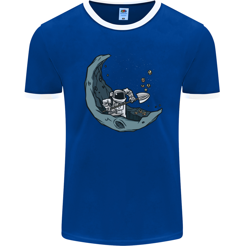 Cryptocurrency Mining the Moon Mens Ringer T-Shirt FotL Royal Blue/White