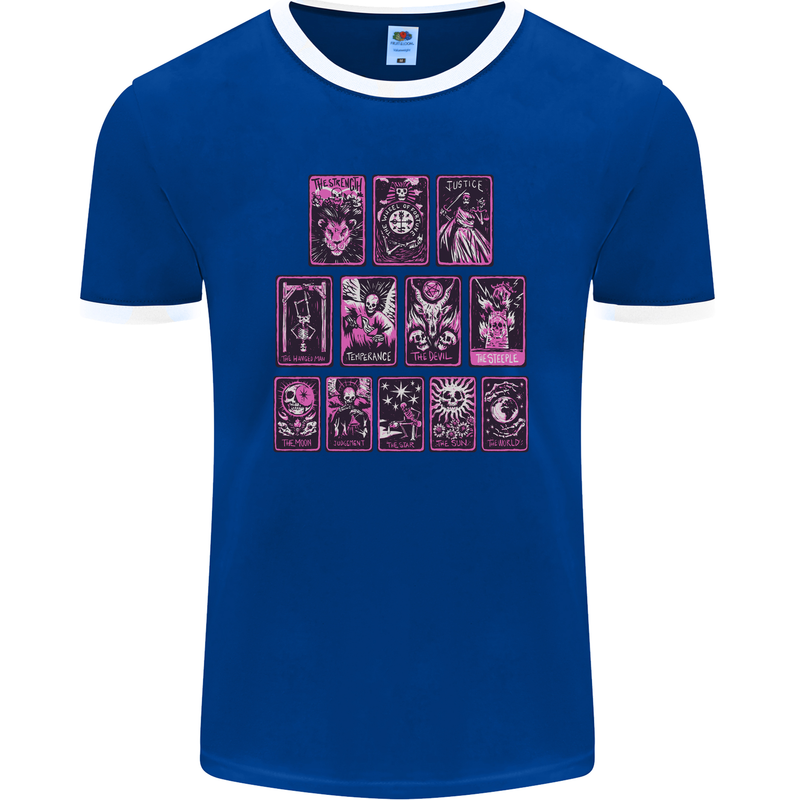 Tarot Cards Fortune Teller Skulls Mens Ringer T-Shirt FotL Royal Blue/White