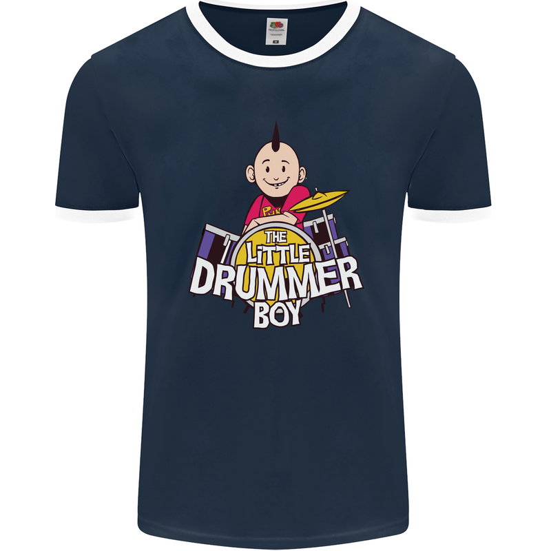 The Little Drummer Boy Funny Drumming Drum Mens Ringer T-Shirt FotL Navy Blue/White