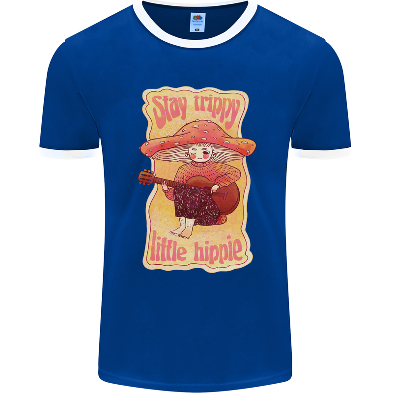 Stay Trippy Little Hippy Magic Mushroom LSD Mens Ringer T-Shirt FotL Royal Blue/White