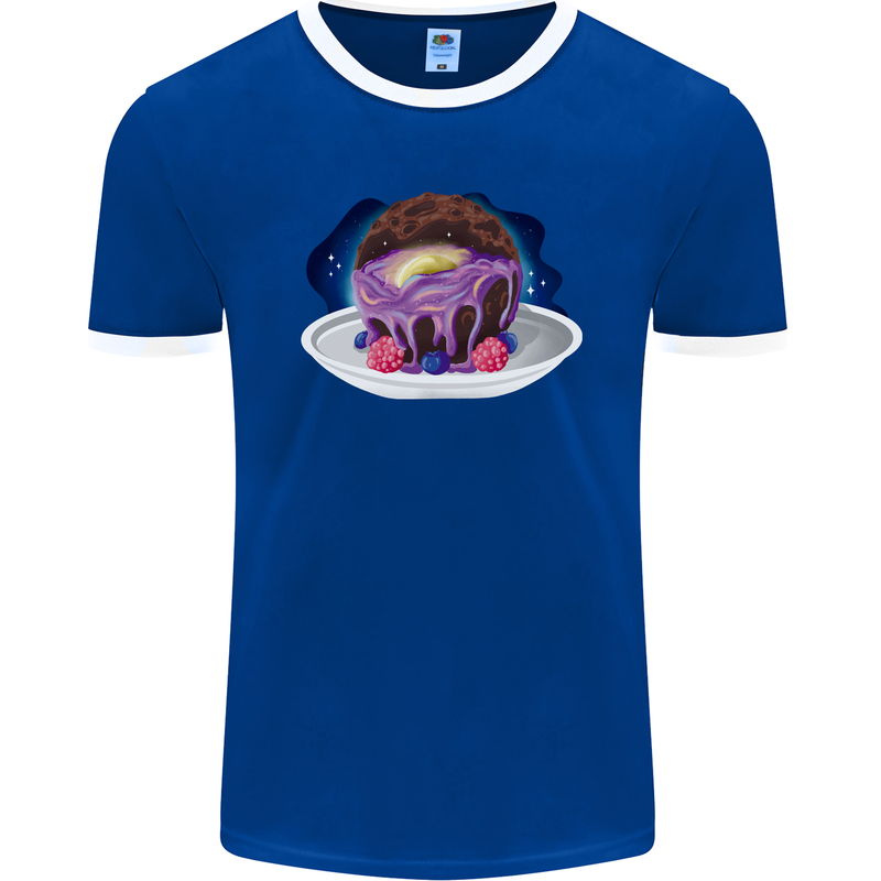 Space Planet Dessert Funny Food Mens Ringer T-Shirt FotL Royal Blue/White