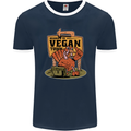 Heading to Vegan Town Funny Turkey Mens Ringer T-Shirt FotL Navy Blue/White