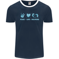 Peace Love Dolphins Sea life Mens Ringer T-Shirt FotL Navy Blue/White