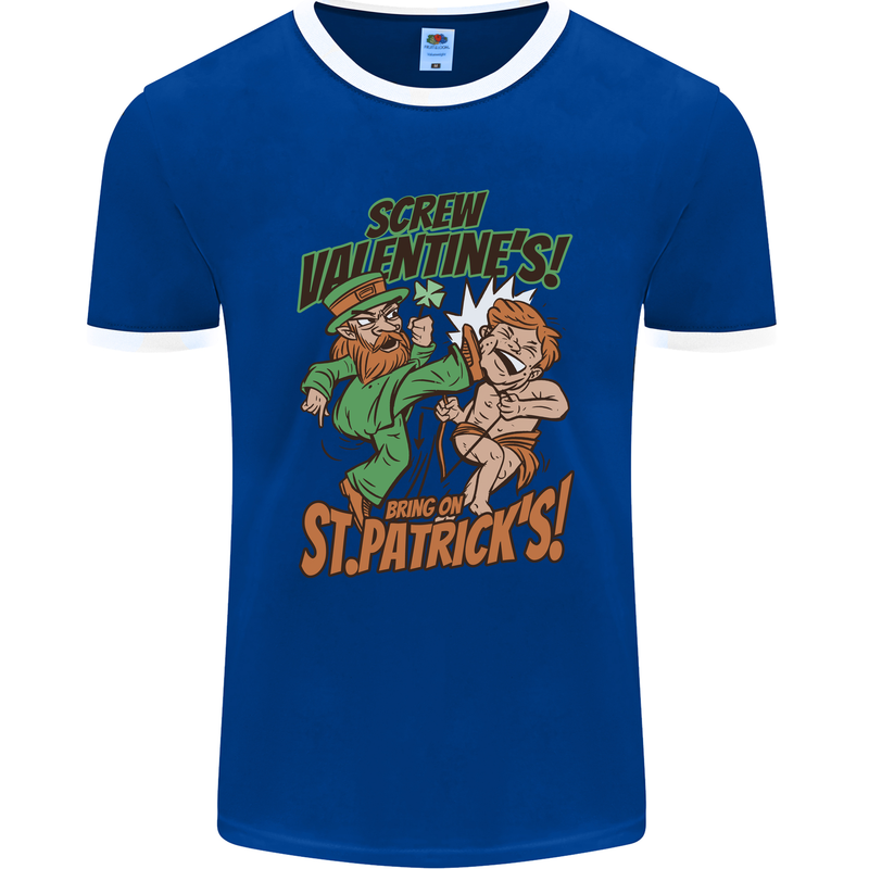 Screw Valentine's Day Funny St. Patrick's Mens Ringer T-Shirt FotL Royal Blue/White