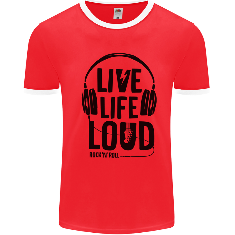 Live Life Loud Rock n Roll Guitar Music Mens Ringer T-Shirt Red/White