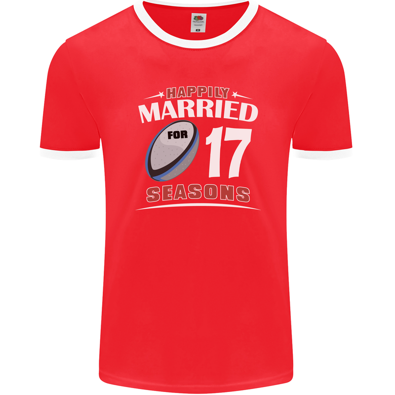 17 Year Wedding Anniversary 17th Rugby Mens Ringer T-Shirt FotL Red/White