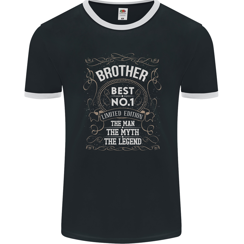 Father's Day No 1 Brother Man Myth Legend Mens Ringer T-Shirt FotL Black/White