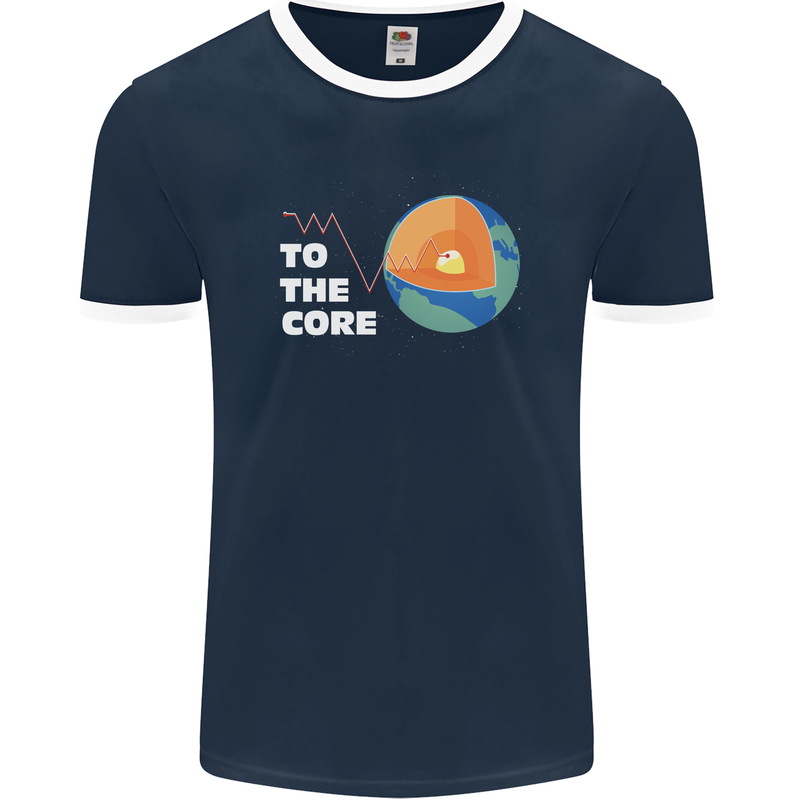 To the Core Climate Change ECG Heart Pulse Mens Ringer T-Shirt FotL Navy Blue/White