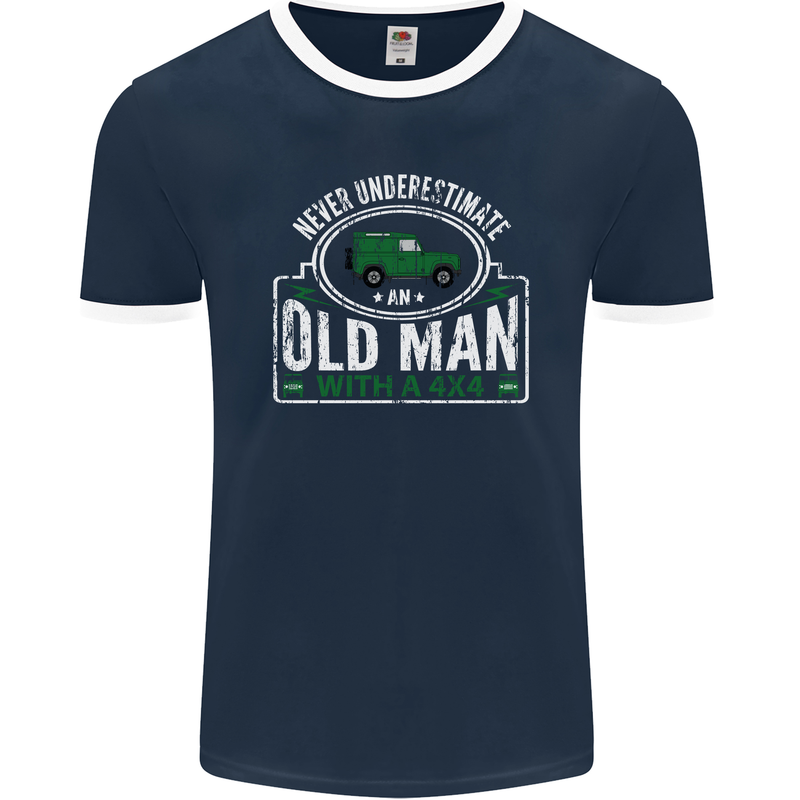 An Old Man With a 4x4 Off Roading Off Road Mens Ringer T-Shirt FotL Navy Blue/White