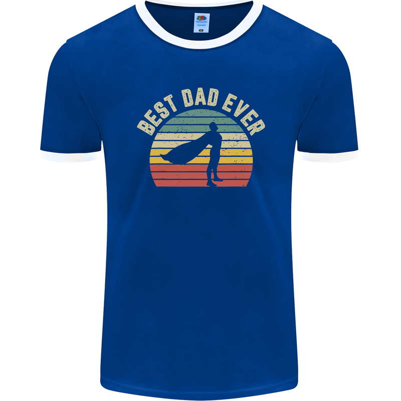 Best Dad Ever Superhero Funny Father's Day Mens Ringer T-Shirt FotL Royal Blue/White