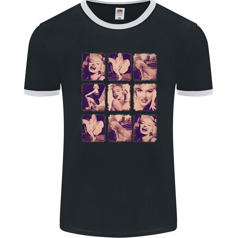 Marilyn Collage Celebrity Fashion Mens Ringer T-Shirt FotL Black/White