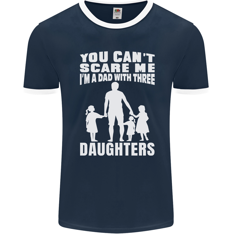 Dad With Three Daughters Funny Fathers Day Mens Ringer T-Shirt FotL Navy Blue/White