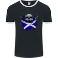 Scotland Flag Skull Scottish Biker Gothic Mens Ringer T-Shirt FotL Black/White