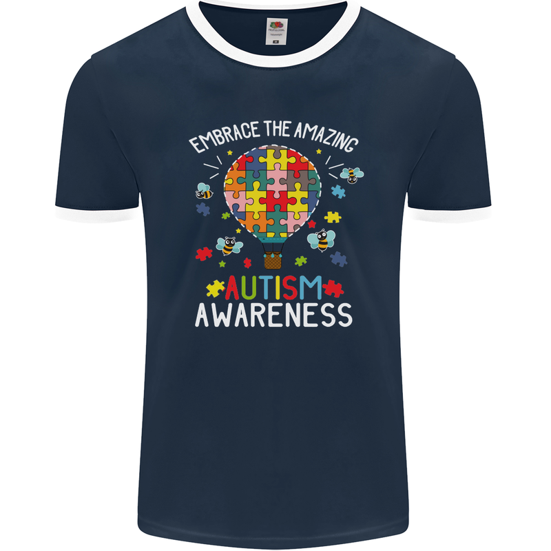 Embrace the Amazing Autism Autistic ASD Mens Ringer T-Shirt FotL Navy Blue/White