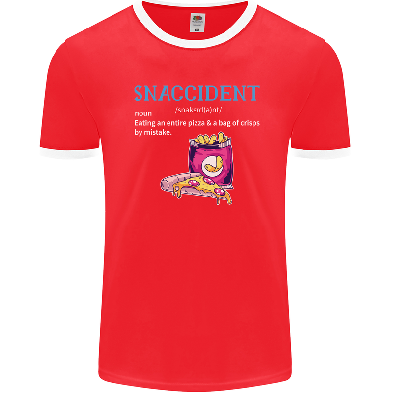 Snaccident Funny Food Pizza Diet Gym Fat Mens Ringer T-Shirt FotL Red/White