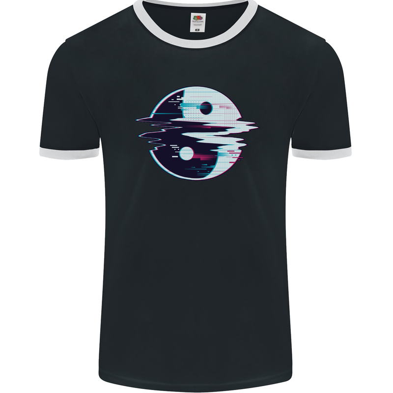 Yin Yang Glitch Yoga Meditation SCI-FI MMA Mens Ringer T-Shirt FotL Black/White