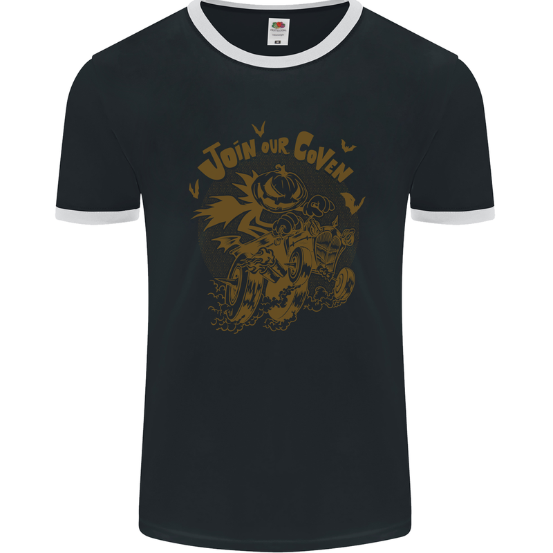 Join Our Coven Funny Halloween Pumpkin Mens Ringer T-Shirt FotL Black/White