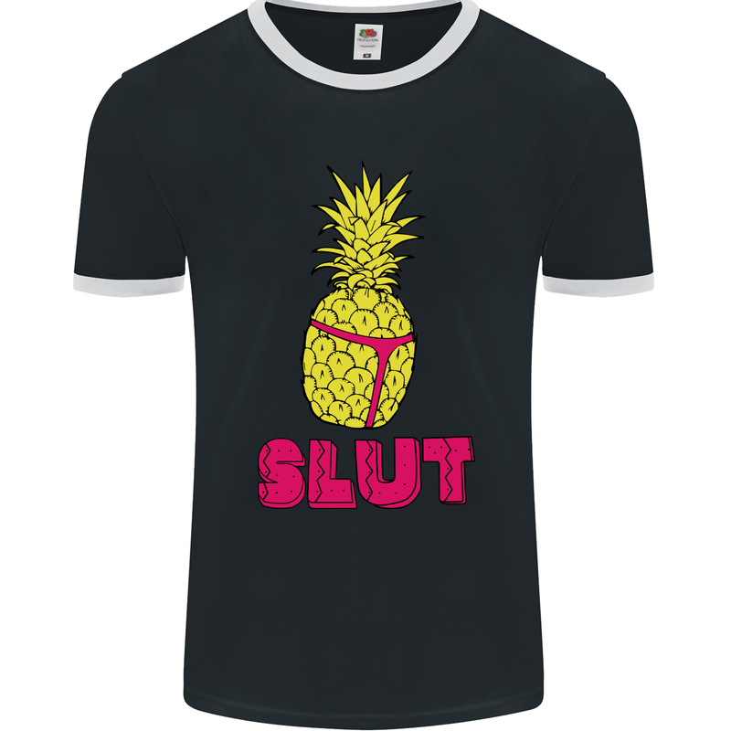 Pineapple Slut Funny Movie Theme Mens Ringer T-Shirt FotL Black/White