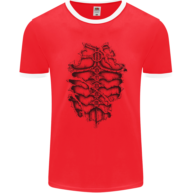 Roman Armour Fancy Dress Warrior Gym MMA Mens Ringer T-Shirt FotL Red/White