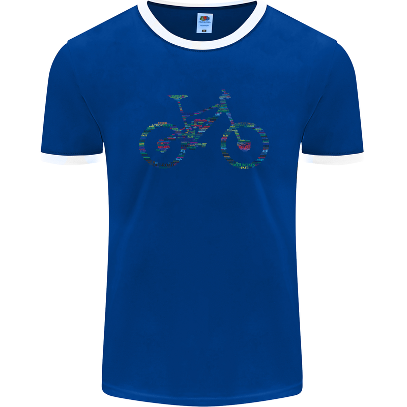 Cycling Word Cloud Cyclist Bicycle Mens Ringer T-Shirt FotL Royal Blue/White