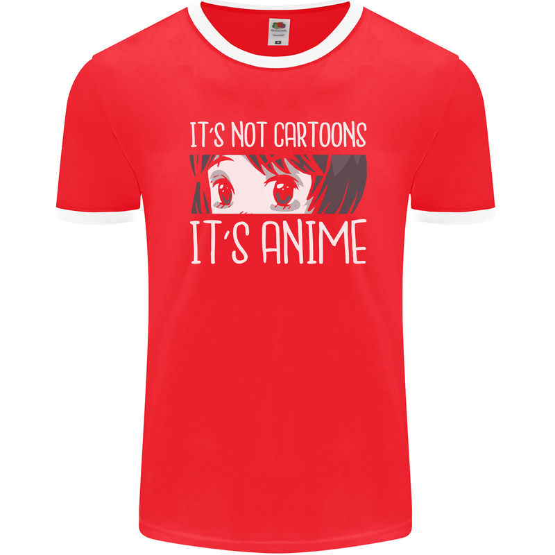 It's Anime Not Cartoons Mens Ringer T-Shirt FotL Red/White