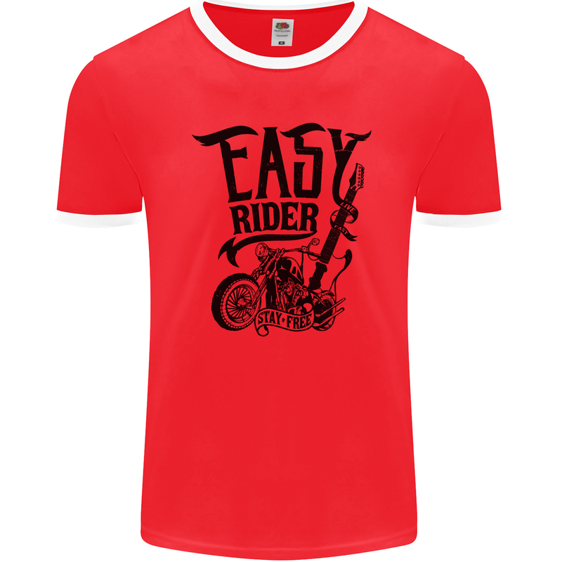 Easy Rider Motorcycle Motorbike Biker Mens Ringer T-Shirt FotL Red/White