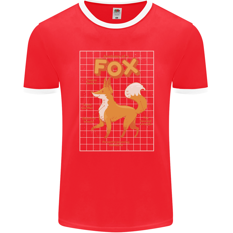 Anatomy of a Fox Funny Foxes Mens Ringer T-Shirt FotL Red/White