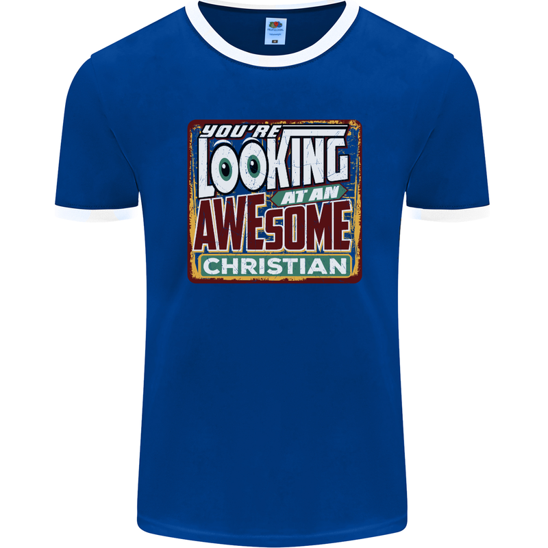 An Awesome Christian Christianity Mens Ringer T-Shirt FotL Royal Blue/White