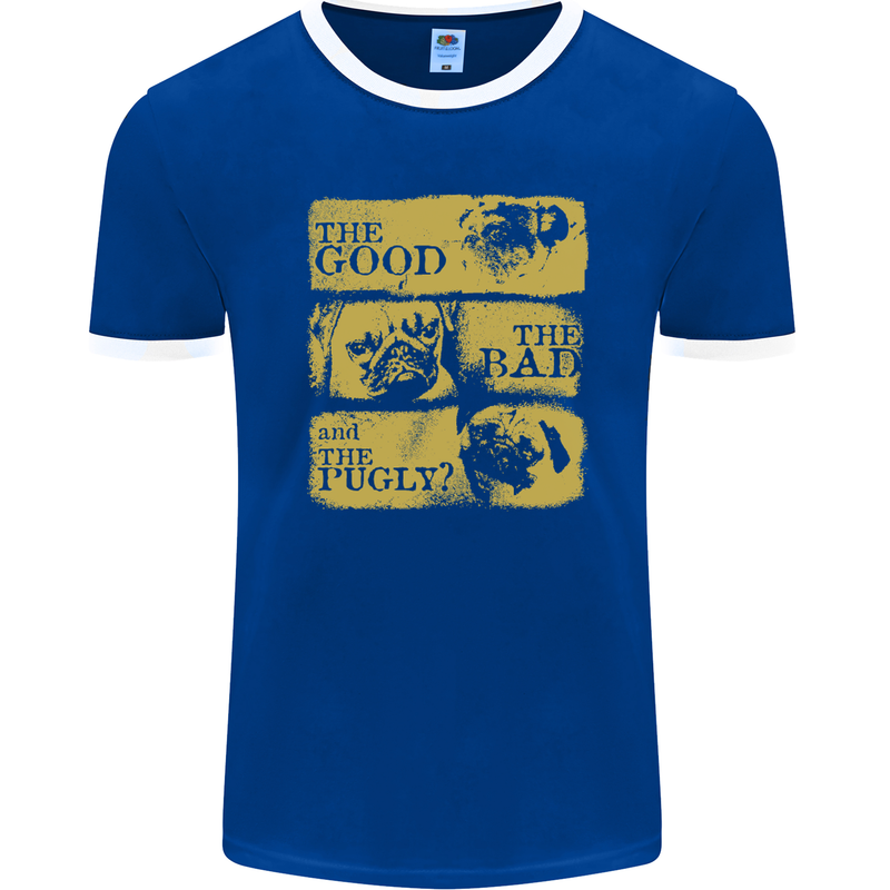 The Good the Bad the Pugly Funny Pug Mens Ringer T-Shirt FotL Royal Blue/White