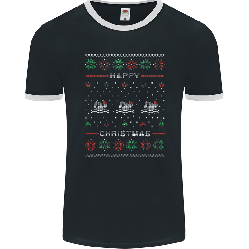 Christmas Swimming Design Mens Ringer T-Shirt FotL Black/White