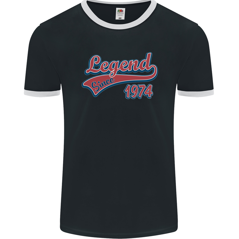 Legend Since 49th Birthday 1974 Mens Ringer T-Shirt FotL Black/White