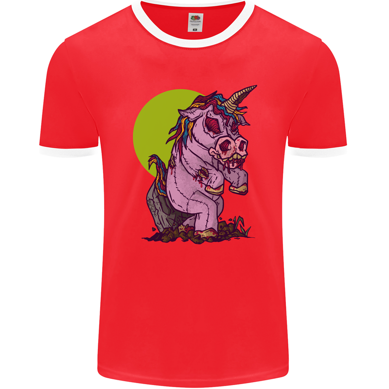 A Zombie Unicorn Funny Halloween Horror Mens Ringer T-Shirt FotL Red/White