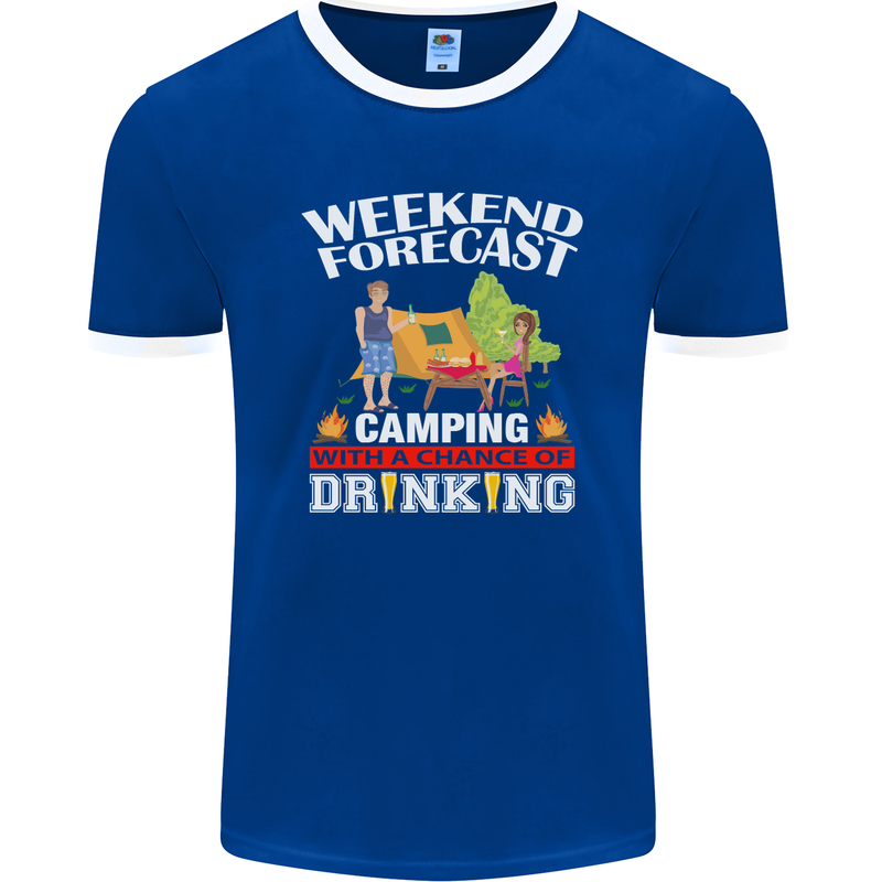 Camping Weekend Forecast Funny Alcohol Beer Mens Ringer T-Shirt FotL Royal Blue/White