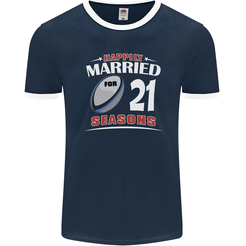 21 Year Wedding Anniversary 21st Rugby Mens Ringer T-Shirt FotL Navy Blue/White