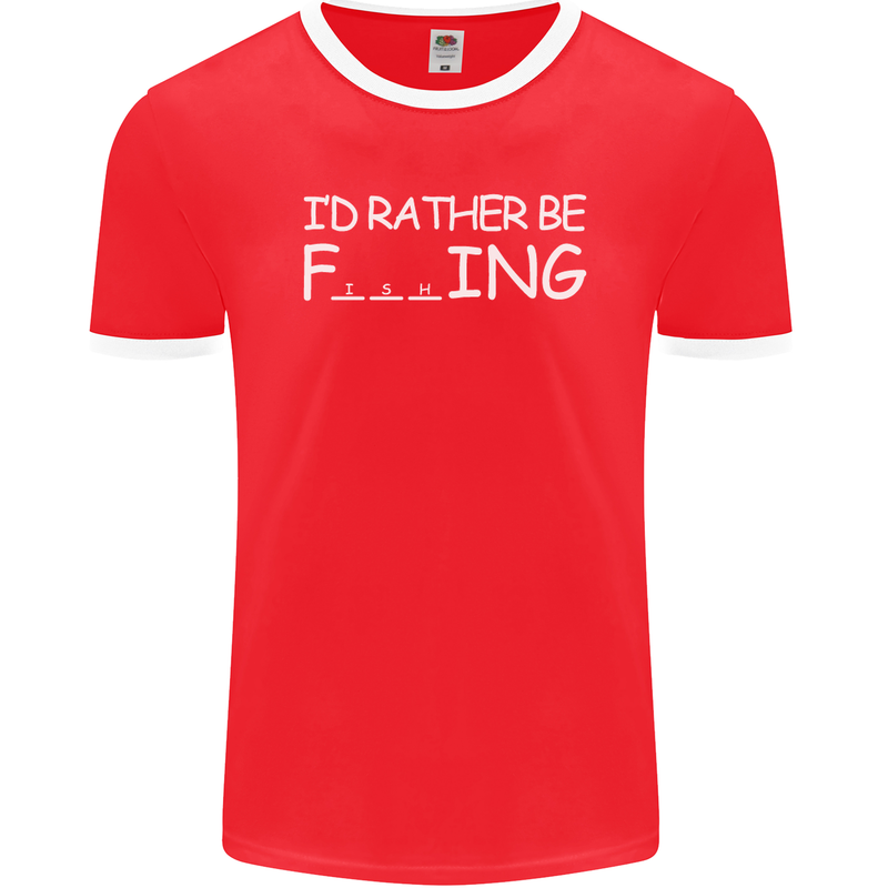 I'd Rather Be Fishing Funny Fisherman ECG Mens Ringer T-Shirt FotL Red/White