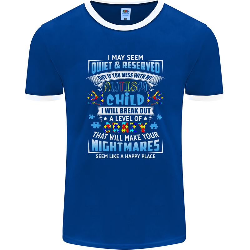 Mess With My Autism Child Autistic ASD Mens Ringer T-Shirt FotL Royal Blue/White