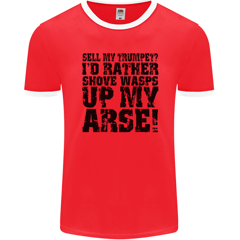 Sell My Trumpet? Funny Music Brass Mens Ringer T-Shirt FotL Red/White