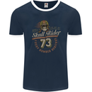 Skull Rider Motorcycle Biker Motorbike Mens Ringer T-Shirt FotL Navy Blue/White